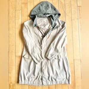 J.Crew Authentic Garment-Dyed Hooded Beige 100% Cotton Coat Jacket  Size Medium
